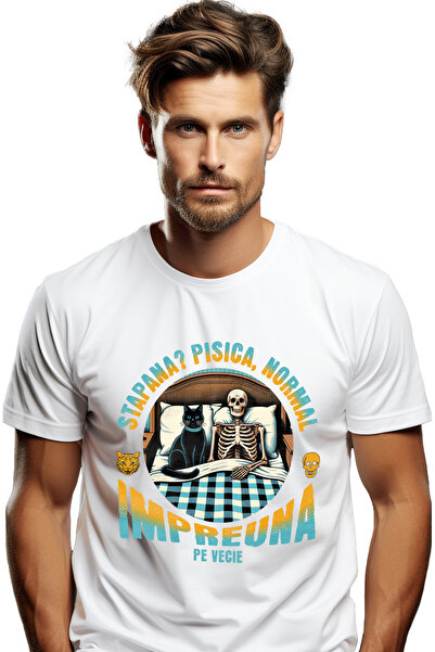 StoryGift Romania Tricou Barbati Stapana Pisica Normal, Schelete Uman Impreun...