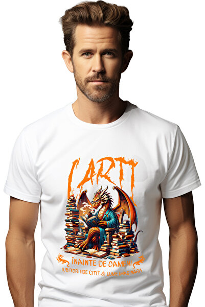StoryGift Romania Ανδρικό T-Shirt, Σχέδιο  "Δράκος που διαβάζει ", Βιβλία πρι...