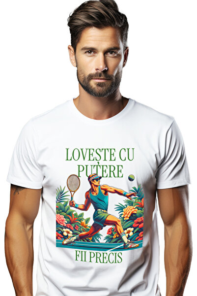 StoryGift Romania Мъжка тениска с щампа на мъж, играещ тенис на корт, за люби...