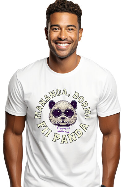 StoryGift Romania Tricou Barbati Mananca Dormi, Fii Panda, Relaxare, Animal B...