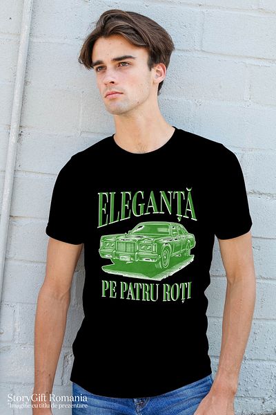 StoryGift Romania Tricou Barbati Eleganta Pe Patru Roți Masina Clasica Viteza Motor Cu Imprimeu Pe Fata, 100stg
