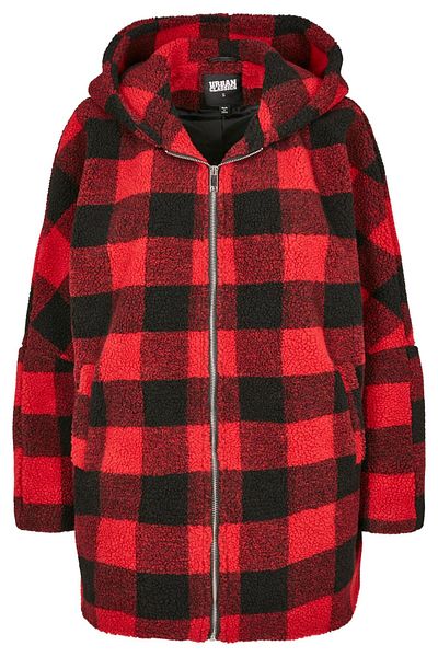 Urban Classics Damen Ladies Hooded Oversized Check Sherpa Jacket