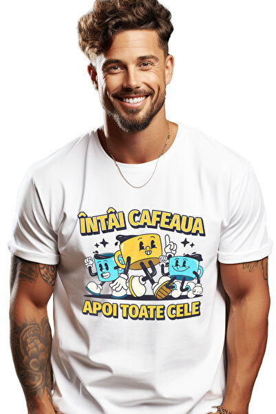 StoryGift Romania Tricou Barbati Intai Cafeaua, Apoi Toate Cele Trei Cesti Cu...