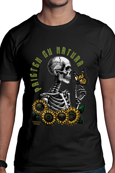 StoryGift Romania Tricou Barbati Prieten Cu Natura Schelete Si Fluture Flori ...