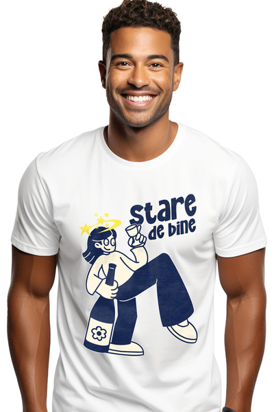 StoryGift Romania Tricou Barbati Stare De Bine Fata Cu Sticla De Alcool Cu Im...