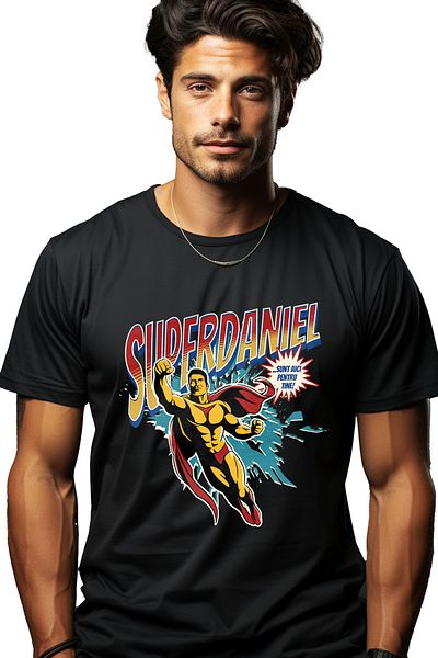 StoryGift Romania Men's T-Shirt Super Daniel, Superhero I'm Here For You With Print On The Front, 100% Bum Stg