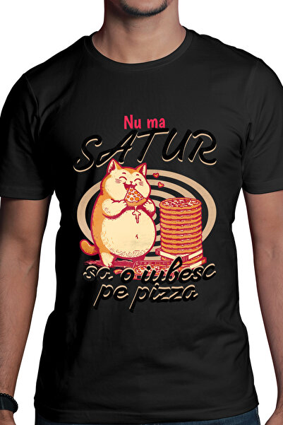 StoryGift Romania Tricou Barbati Pisica Pufoasa Iubitoare De Pizza Nu Ma Satu...