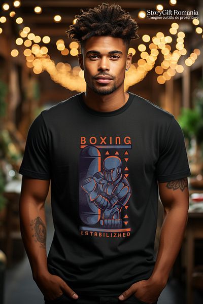 StoryGift Romania Men's T-Shirt With Text In English Boxing Estabilizhed, Metal Robot Training Bag Of STG