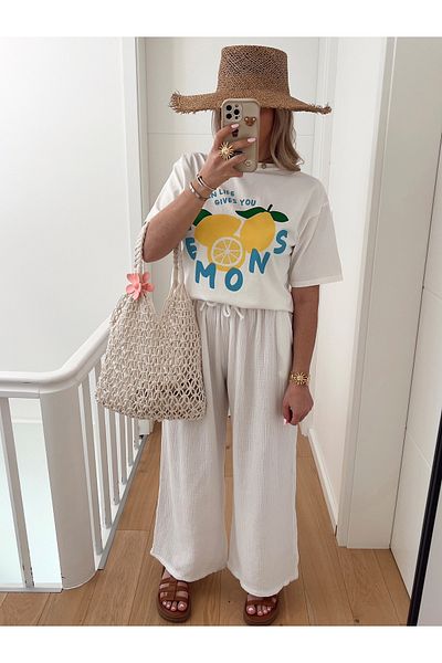Jose Clothing White Premium Soleil Series Oversize Cut Organic Cotton Short Sleeve Printed T-Shirt