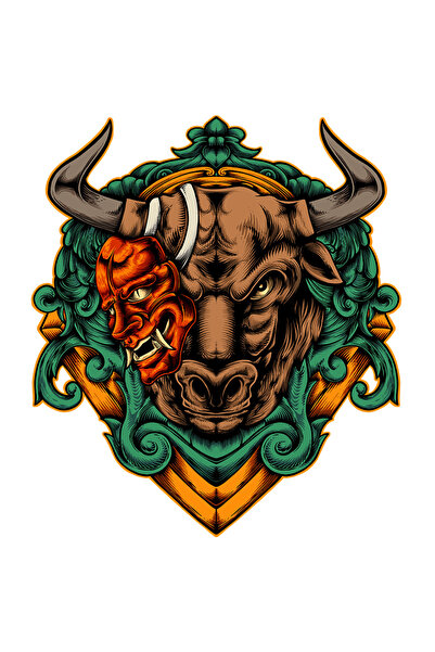 StoryGift Romania Sticker Eticheta 50CM Cu Bou, Masca, Oni, Demon, cu Margini...