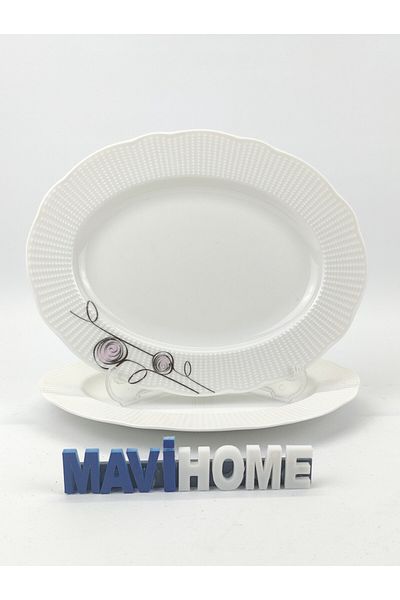 MAViHOME Bone İlay Series 23 X 18 cm Cream Patterned Boat Plate 2 Liters