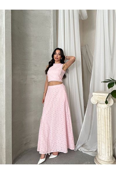 Viskosa Brode Double Set – Crop Top and High Waist Maxi Skirt Summer Combination"