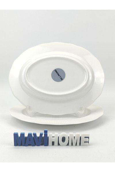 MAViHOME Bone İlay Series 23 X 18 cm Cream Patterned Boat Plate 2 Liters