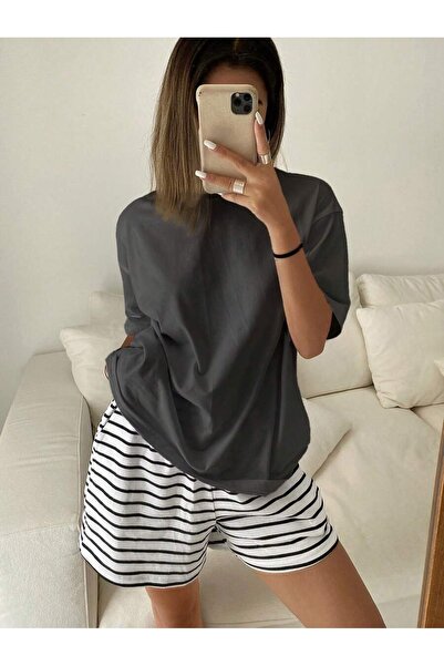 OVER HEAD Women's Striped Shorts Flat Pajama Set