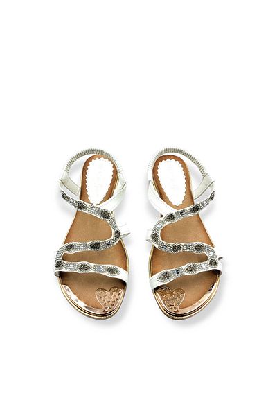 Guja Elastic Soft Sole Stone 3 cm Low Heeled White Stylish Sandals