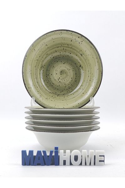 MAViHOME Corendon Series Green Patterned 16 cm Porcelain Soup Bowl Set of 6