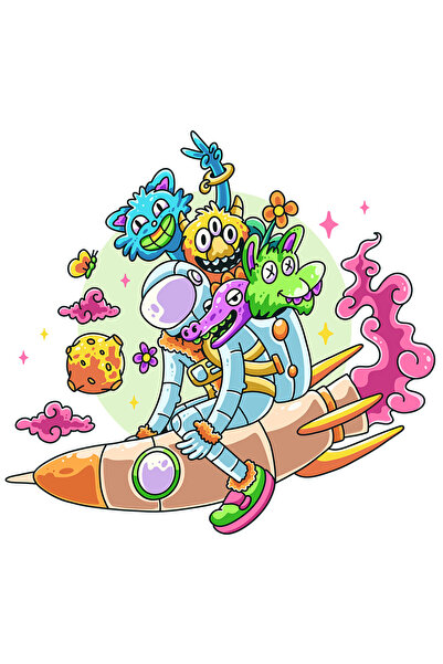 StoryGift Romania Sticker Autocolant 70CM Cu Astronaut, Extraterestrii, Rache...