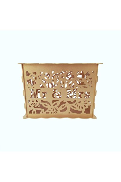decoratiuniromania Cutie dar miri, cutie dar din lemn, cutie carduri pentru nunta, Mr&Mrs, auriu, 30x24x22.5CM