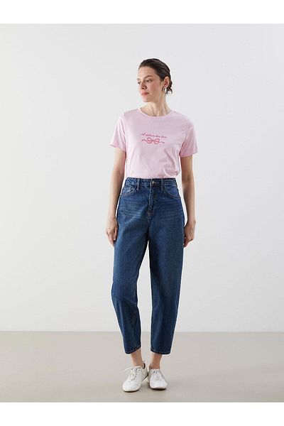 LC Waikiki Γυναικείο μπλουζάκι με στάμπα LCW Comfort Crew Neck Ribbon (S5)