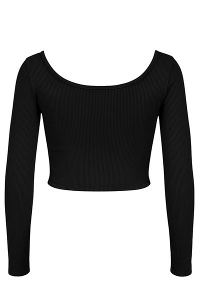 FLAST Women's Blue Zippered Long Sleeve Klei Ribbed Organic Cotton Fabric Crop Top Blouse