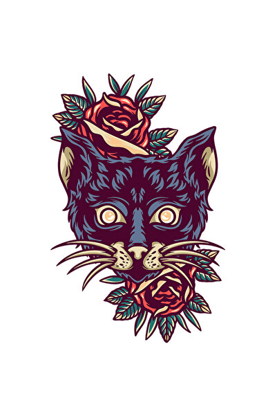 StoryGift Romania Sticker Autocolant 70CM Cu Cap De Pisica, Flori, Frunze, Pe...