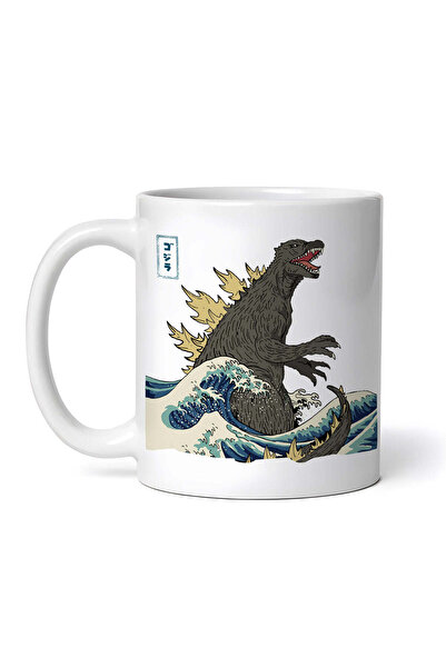 OEM Cană albă personalizată, Regele Monștrilor Godzilla în valuri, INOVATIX®. 330 ml