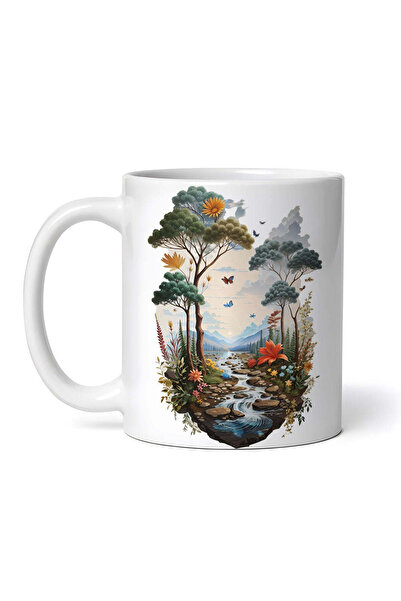 OEM Εξατομικευμένη λευκή κούπα, Τοπίο ποταμού, INOVATIX®. 330ml