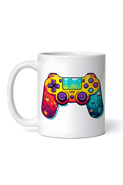 OEM Cană albă personalizată, joystick Playstation colorat, INOVATIX®. 330ml