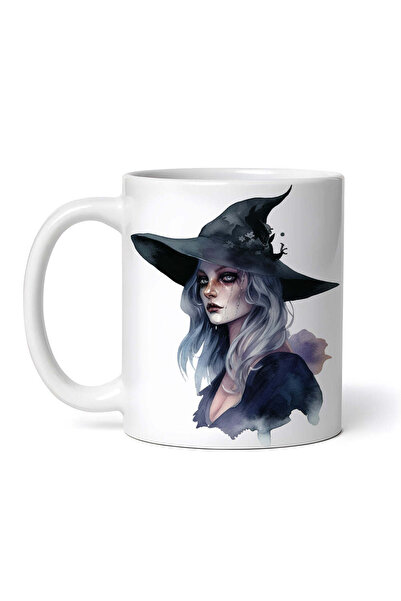 OEM Εξατομικευμένη λευκή κούπα, Μάγισσα με λουλούδια στο καπέλο, INOVATIX®. 3...