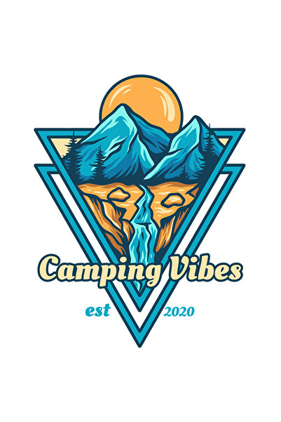 StoryGift Romania Sticker Autocolant 70CM Cu Camping Vibes: Munte, Rau, Cer, Padure, Geometric, cu Margini Albe