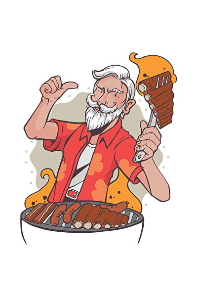 StoryGift Romania Sticker Adeziv 90CM Cu Barbat, Gratar, Carne, Coaste, Vara,...