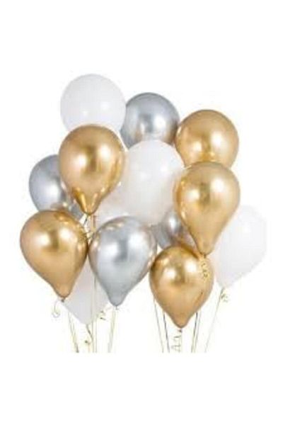 ZENVİVA 30 Pcs White-Gold-Silver Balloon Set