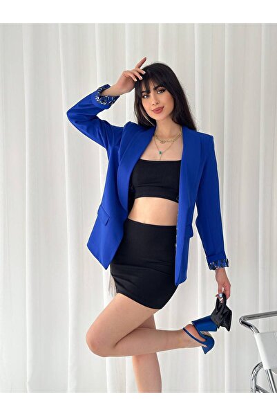 STMT BUTİK Двобортний блейзер з шалевим коміром - леопардовий підклад - смугастий жіночий жакет