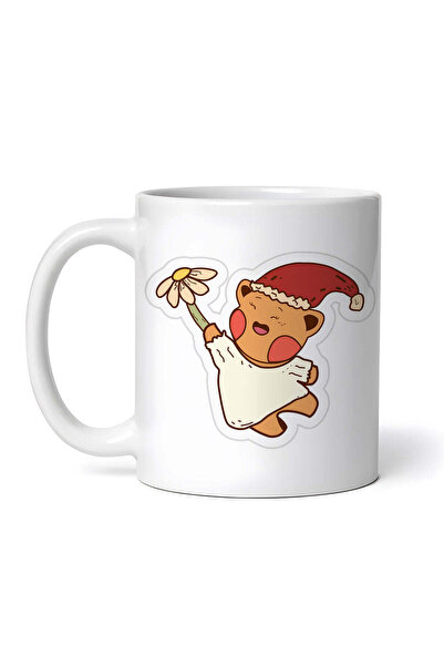 OEM Εξατομικευμένη λευκή κούπα, αρκούδα Kawaii με πικραλίδα, INOVATIX®. 330ml