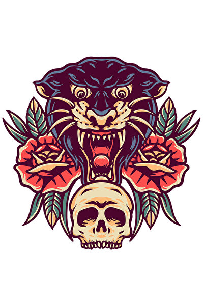 StoryGift Romania Sticker Adeziv 90CM Cu Cap De Pantera, Craniu, Trandafiri, Flori, Colti, Retro, cu Margini Al