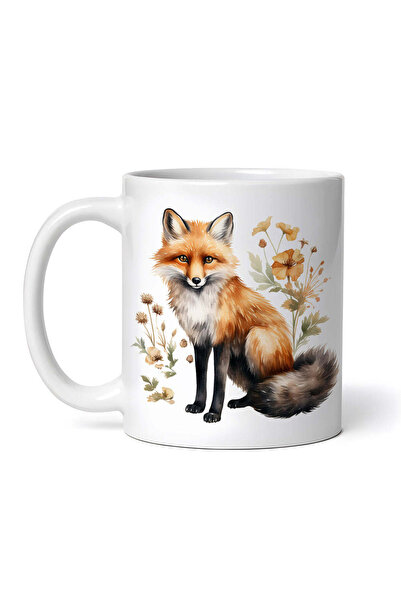 OEM Εξατομικευμένη λευκή κούπα, Αλεπού ανάμεσα σε λουλούδια, INOVATIX®. 330ml