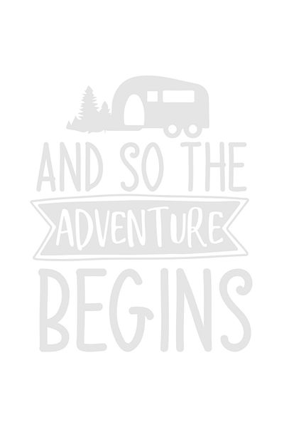 StoryGift Romania Sticker Eticheta 50CM Exterior cu o rulota si copaci cu mesajul "And so the adventure begins"
