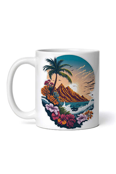 OEM Cană albă personalizată, peisaj cu palmieri, INOVATIX®. 330ml