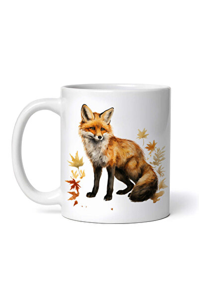 OEM Cană albă personalizată, vulpe și frunze de toamnă, INOVATIX®. 330ml