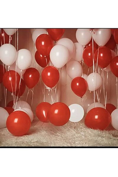 ZENVİVA 100 Pcs Red-White Balloon Set and Balloon Balloon Chain