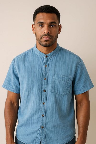enmodaiçgiyim Baby Blue 100% βαμβακερό ύφασμα μουσελίνας Judge γιακά κοντομάνικο ανδρικό πουκάμισο