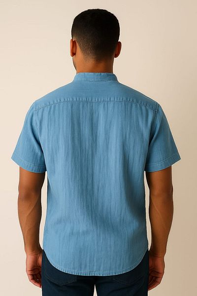enmodaiçgiyim Baby Blue 100% βαμβακερό ύφασμα μουσελίνας Judge γιακά κοντομάνικο ανδρικό πουκάμισο