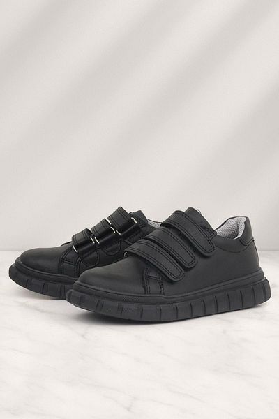 Rakerplus Pantofi de școală sport zilnic pentru copii din piele naturală cu velcro negru