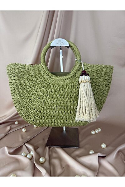 KRISTE BELL YEŞİL HASIR EL VE OMUZ ÇANTASI