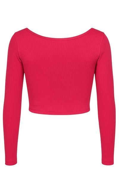 FLAST Women's Blue Zippered Long Sleeve Klei Ribbed Organic Cotton Fabric Crop Top Blouse