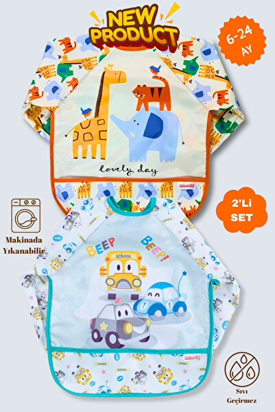 Bebechi مريلة أطفال بأكمام طويلة يمكن ارتداؤها بنمط سفاري-عربة مقاومة للسوائل...