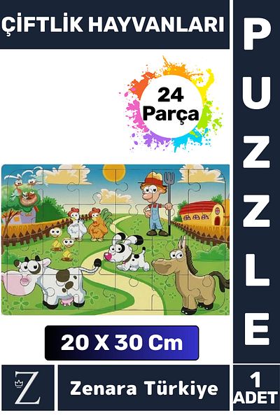 Zenara Fun Educational Visual Perception Problem-Solving Skill Children Large Puzzle 24 Pieces Farm Animals