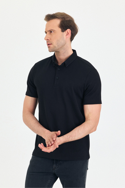 ENQUE Tricou slim din bumbac cu guler polo fără ondulare pentru bărbați
