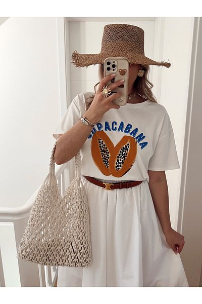 Jose Clothing White Premium Soleil Series Oversize Cut Organic Cotton Short Sleeve Printed T-Shirt