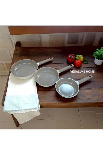 FMS Swiss Crystal Ceramic 3-Piece Cast Pan Cream (Induction Compatible)